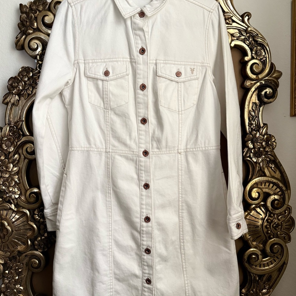 White Button-Up Denim Dress